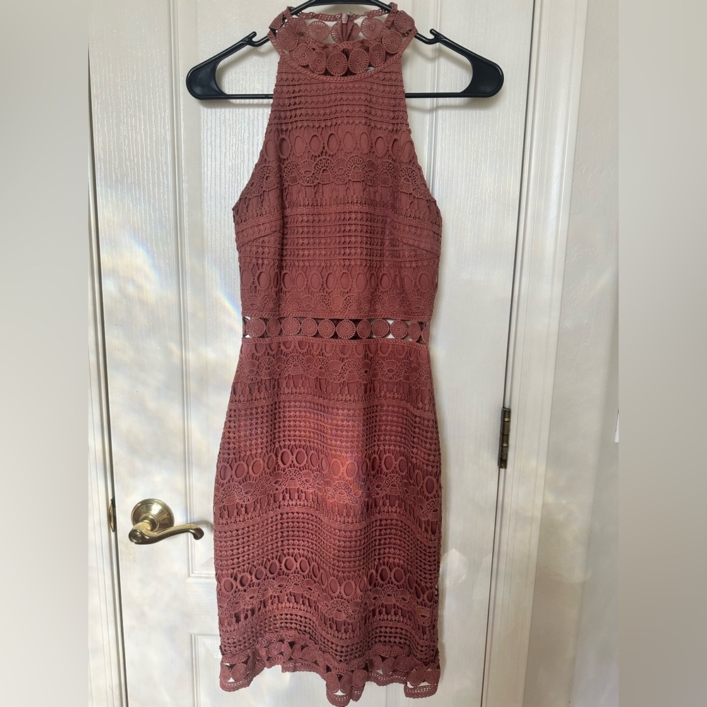 Two Sisters The Label Elegant Lace Halter Dress in Mauve